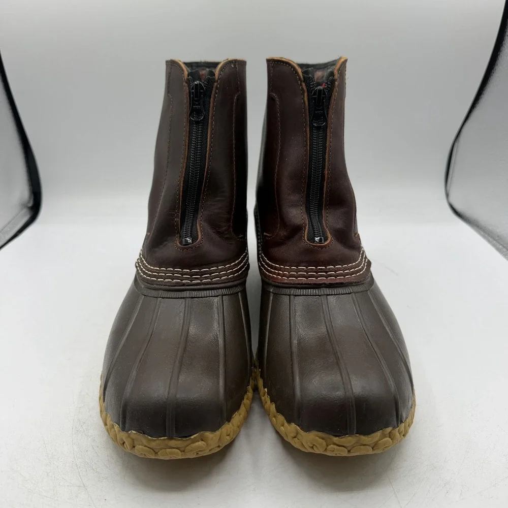 LL Bean Duck Boots Mens Sz 11 M Brown Insulated Fleece Lined Winter Front Zip